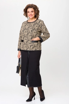 Костюм с юбкой 1394 зебра + черный Michel Chic