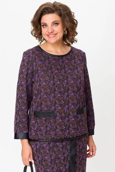 Костюм с юбкой 1394 шоколад + фиолетовый Michel Chic
