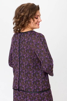 Костюм с юбкой 1394 шоколад + фиолетовый Michel Chic