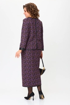 Костюм с юбкой 1394 шоколад + фиолетовый Michel Chic