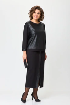 Костюм с юбкой 1394-1 черный Michel Chic