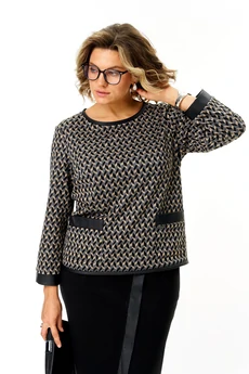 Костюм с юбкой 1394-2 серая графика + черный Michel Chic