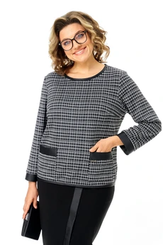 Костюм с юбкой 1394-2 фактурная клетка + черный Michel Chic
