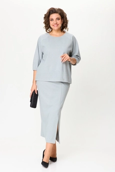 Костюм с юбкой 1399  зеленый + полоска Michel Chic