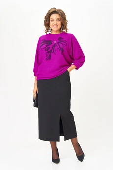 Костюм с юбкой 1407 пурпурный + черный Michel Chic
