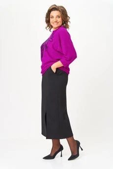 Костюм с юбкой 1407 пурпурный + черный Michel Chic