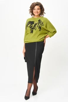 Костюм с юбкой 1407 салатовый + черный Michel Chic