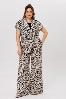 Костюм брючный 1408 бежевый + черный Michel Chic