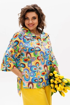 Костюм брючный 1411 мультиколор + охра Michel Chic