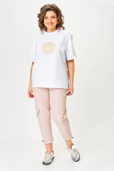 Костюм брючный 1414 белый + бежевый Michel Chic