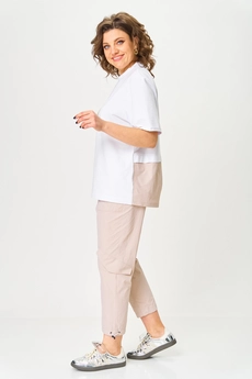 Костюм брючный 1414 белый + бежевый Michel Chic
