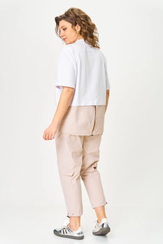 Костюм брючный 1414 белый + бежевый Michel Chic
