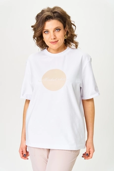 Костюм брючный 1414 белый + бежевый Michel Chic