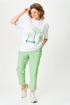 Костюм брючный 1414 белый + салатовый Michel Chic