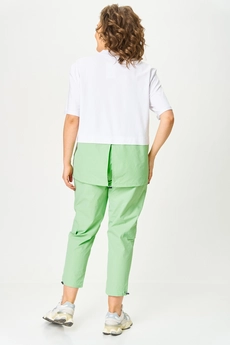 Костюм брючный 1414 белый + салатовый Michel Chic