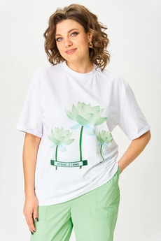 Костюм брючный 1414 белый + салатовый Michel Chic