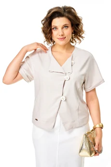 Костюм с юбкой 1422 бежевый + белый Michel Chic