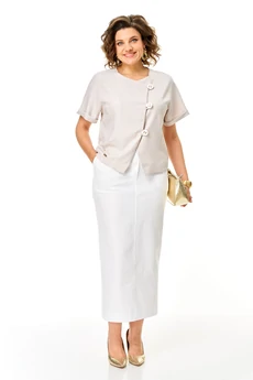 Костюм с юбкой 1422 бежевый + белый Michel Chic
