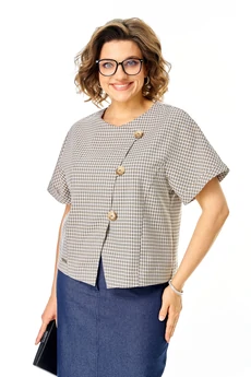 Костюм с юбкой 1422 джинс + капучино Michel Chic