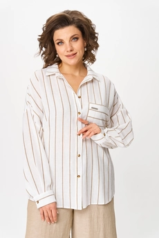 Костюм брючный 1425 бежевый + белый Michel Chic