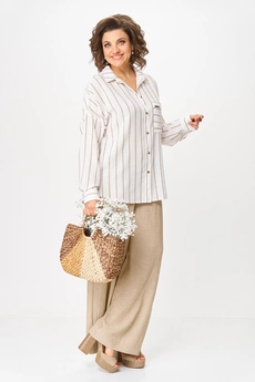 Костюм брючный 1425 бежевый + белый Michel Chic