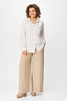 Костюм брючный 1425 бежевый + белый Michel Chic