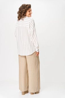 Костюм брючный 1425 бежевый + белый Michel Chic