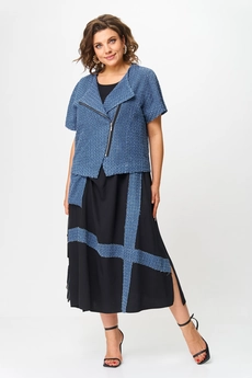 Костюм с платьем 1428 черный + джинс Michel Chic