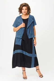Костюм с платьем 1428 черный + джинс Michel Chic