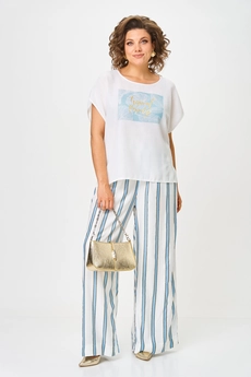 Костюм брючный 1431 белый + голубая полоска Michel Chic