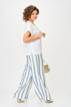 Костюм брючный 1431 белый + голубая полоска Michel Chic
