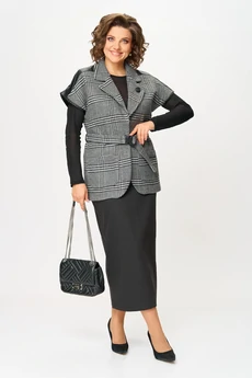 Костюм с юбкой 1433 серый + черный Michel Chic
