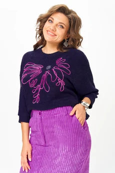 Костюм с юбкой 1442 синий + пурпурный Michel Chic