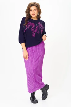 Костюм с юбкой 1442 синий + пурпурный Michel Chic