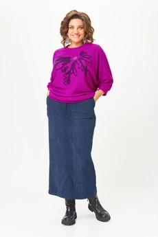 Костюм с юбкой 1442 пурпурный + синий Michel Chic