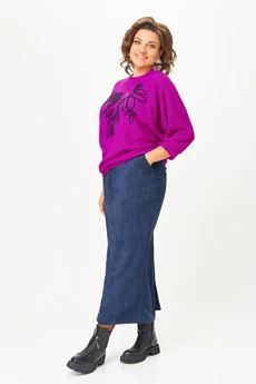 Костюм с юбкой 1442 пурпурный + синий Michel Chic