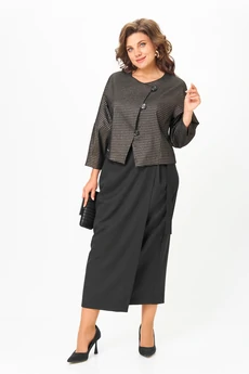 Костюм с юбкой 1443 черный + золото Michel Chic