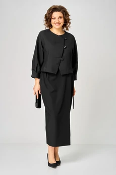 Костюм с юбкой 1443 черный кубик Michel Chic