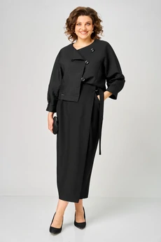 Костюм с юбкой 1443 черный кубик Michel Chic