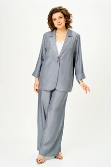 Костюм брючный 1446 стальной серый Michel Chic
