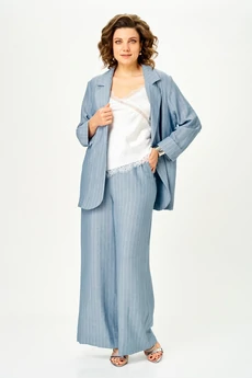 Костюм брючный 1446 небесно-голубой в полоску Michel Chic