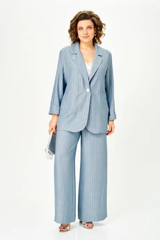 Костюм брючный 1446 небесно-голубой в полоску Michel Chic