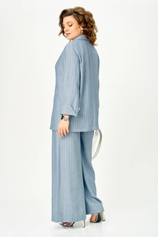 Костюм брючный 1446 небесно-голубой в полоску Michel Chic