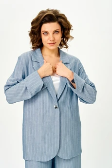 Костюм брючный 1446 небесно-голубой в полоску Michel Chic