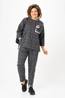 Костюм брючный 1447 черный + лео Michel Chic