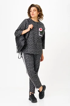 Костюм брючный 1447 черный + лео Michel Chic