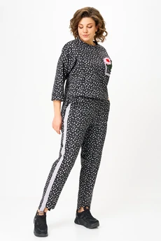 Костюм брючный 1447 черный + лео Michel Chic