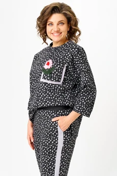 Костюм брючный 1447 черный + лео Michel Chic