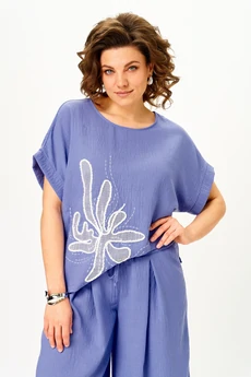 Костюм брючный 1451 пыльно-васильковый Michel Chic