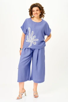 Костюм брючный 1451 пыльно-васильковый Michel Chic